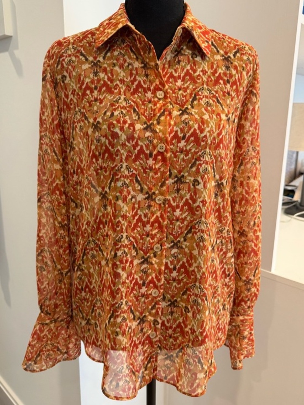 Zara women’s Button-Down Shirt in Rust Orange Multi
